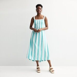 Sonoma Aqua and White Striped Midi Dress